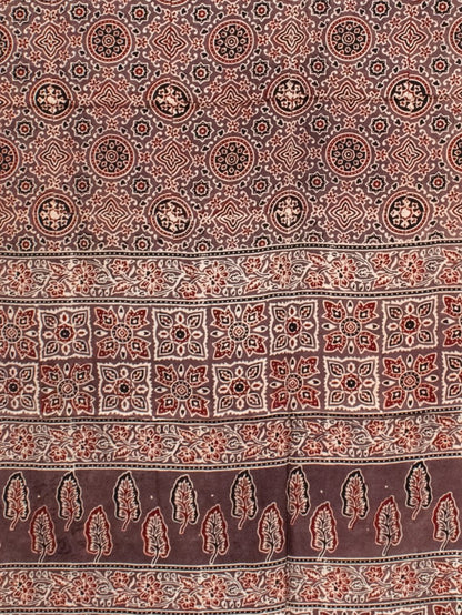 Ajrakh Modal Silk Natural Dye Hand Block Print Saree with Blouse Piece - 5.5 Mtr Length   -  SKU : AI1880AA