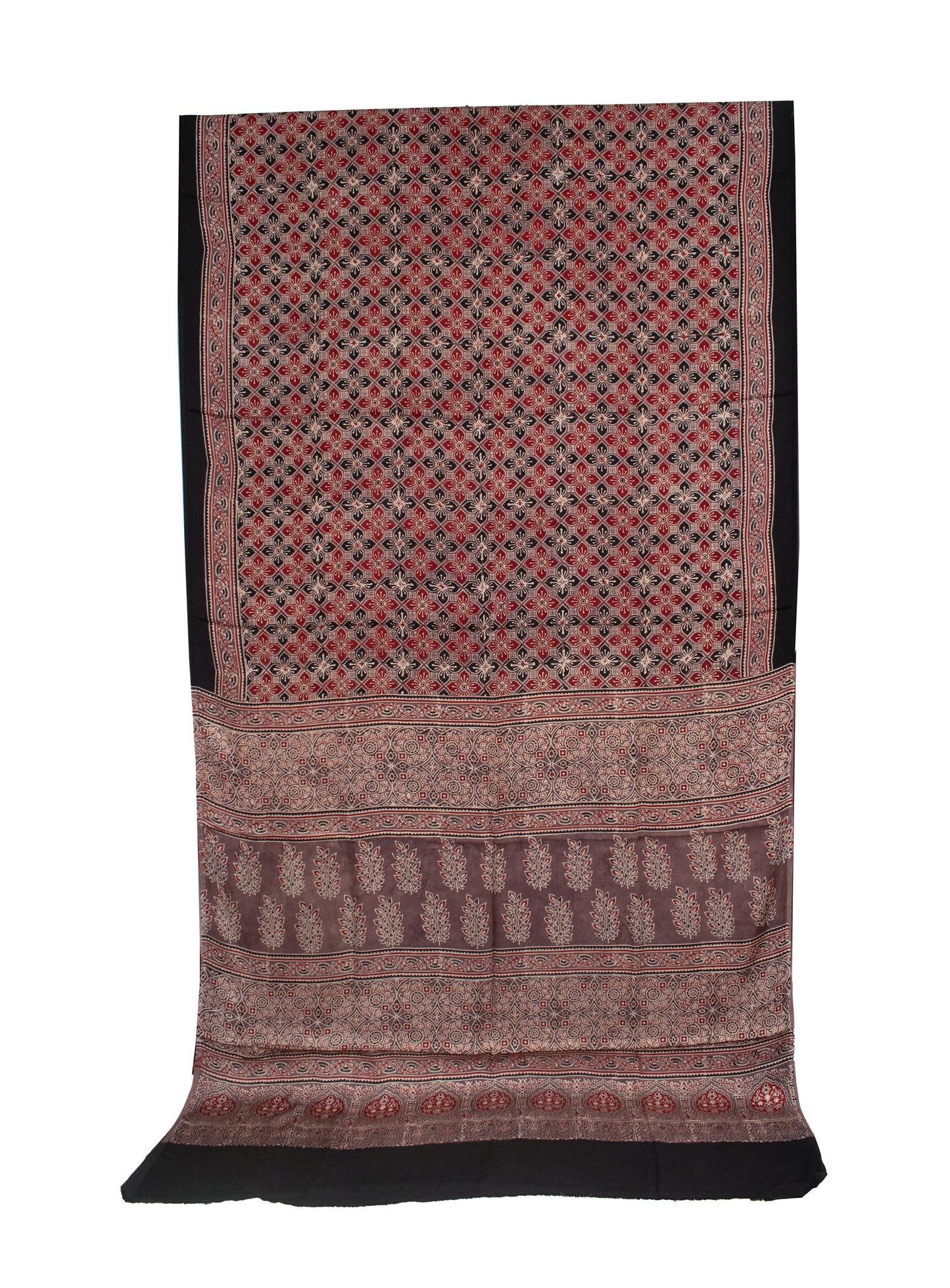 Ajrakh Modal Silk Natural Dye Hand Block Print Saree with Blouse Piece - 5.5 Mtr Length   -  SKU : AI1880AF
