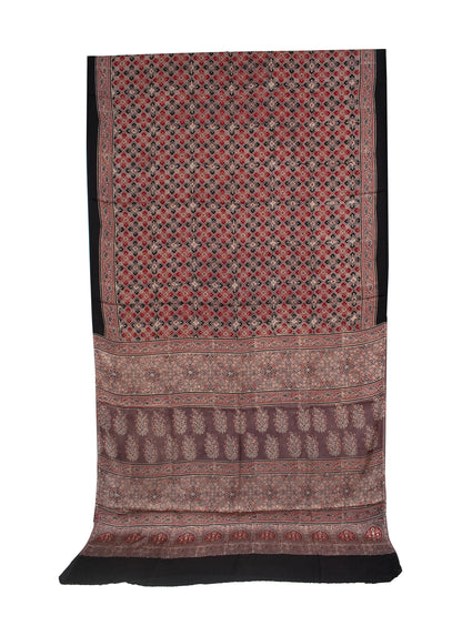 Ajrakh Modal Silk Natural Dye Hand Block Print Saree with Blouse Piece - 5.5 Mtr Length   -  SKU : AI1880AF