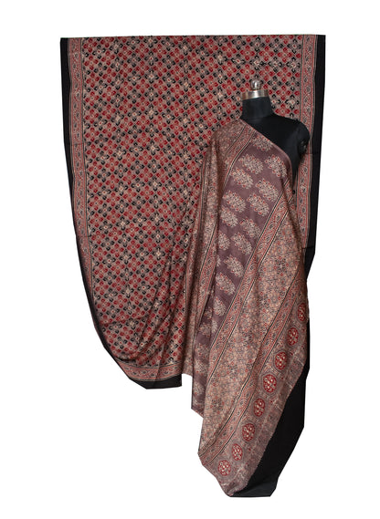 Ajrakh Modal Silk Natural Dye Hand Block Print Saree with Blouse Piece - 5.5 Mtr Length   -  SKU : AI1880AF