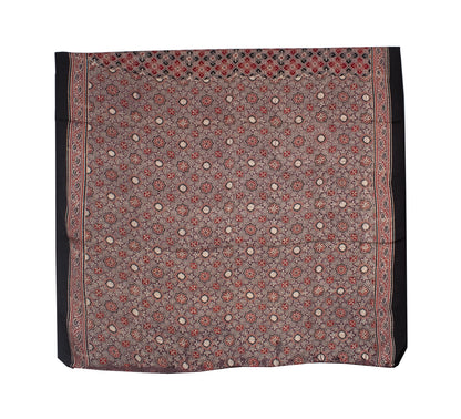 Ajrakh Modal Silk Natural Dye Hand Block Print Saree with Blouse Piece - 5.5 Mtr Length   -  SKU : AI1880AF