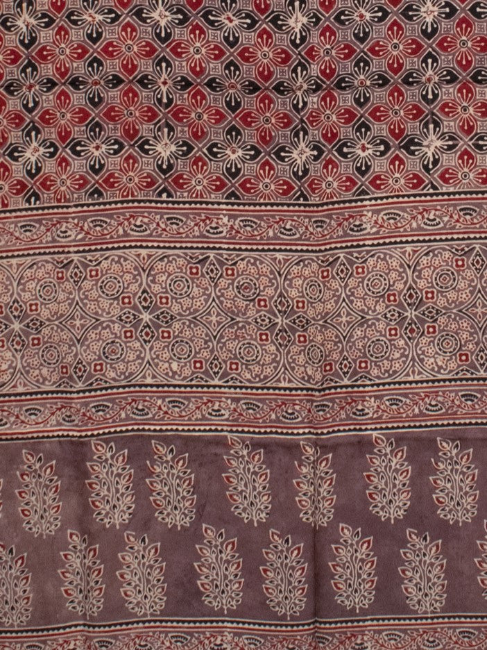 Ajrakh Modal Silk Natural Dye Hand Block Print Saree with Blouse Piece - 5.5 Mtr Length   -  SKU : AI1880AF
