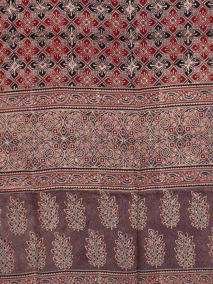 Ajrakh Modal Silk Natural Dye Hand Block Print Saree with Blouse Piece - 5.5 Mtr Length   -  SKU : AI1880AF