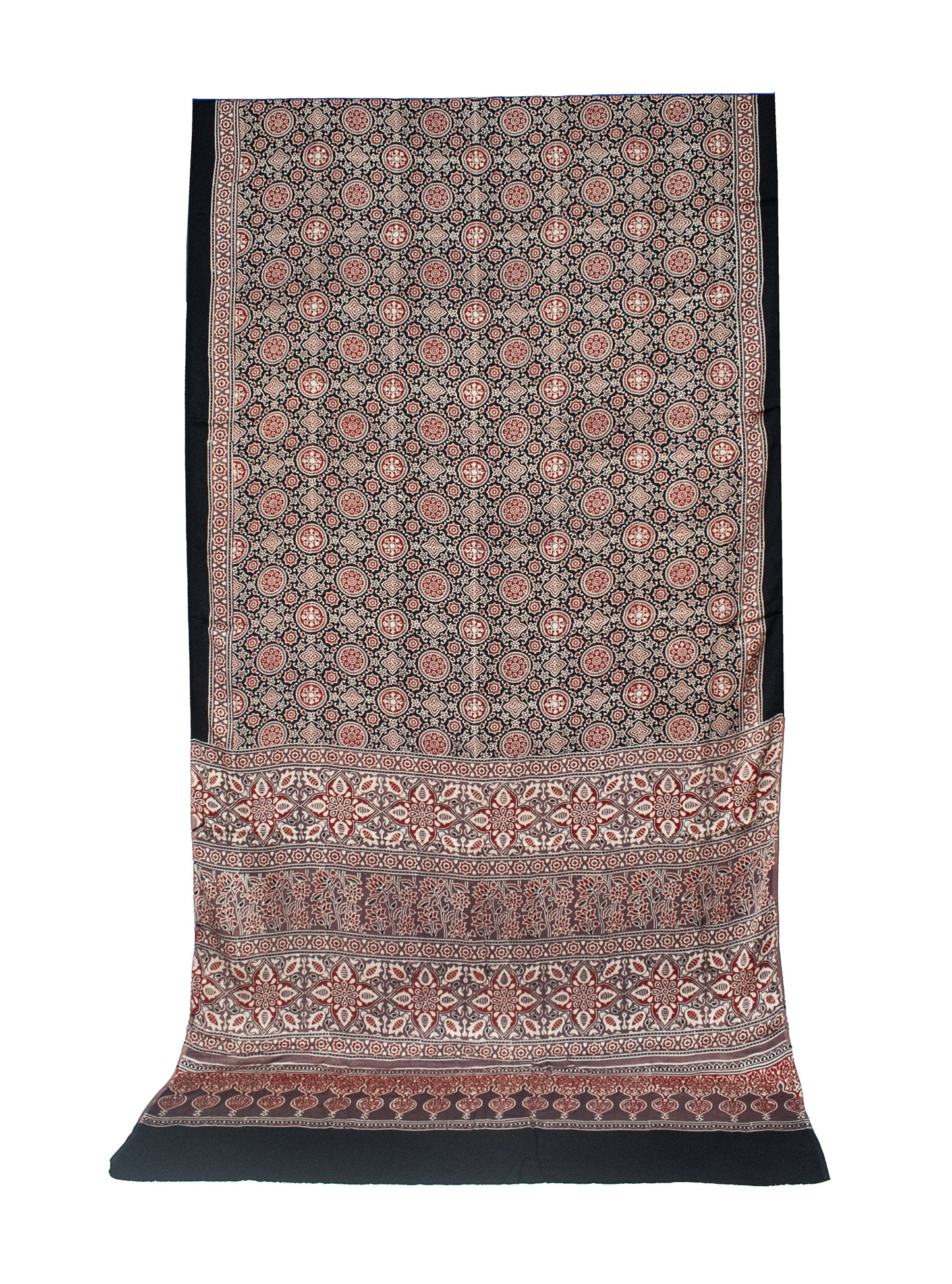Ajrakh Modal Silk Natural Dye Hand Block Print Saree with Blouse Piece - 5.5 Mtr Length   -  SKU : AI1880AK