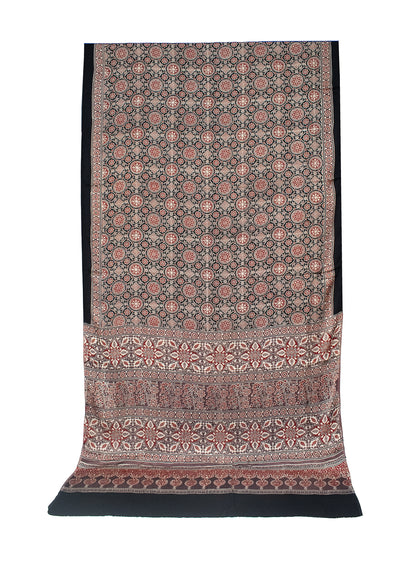 Ajrakh Modal Silk Natural Dye Hand Block Print Saree with Blouse Piece - 5.5 Mtr Length   -  SKU : AI1880AK