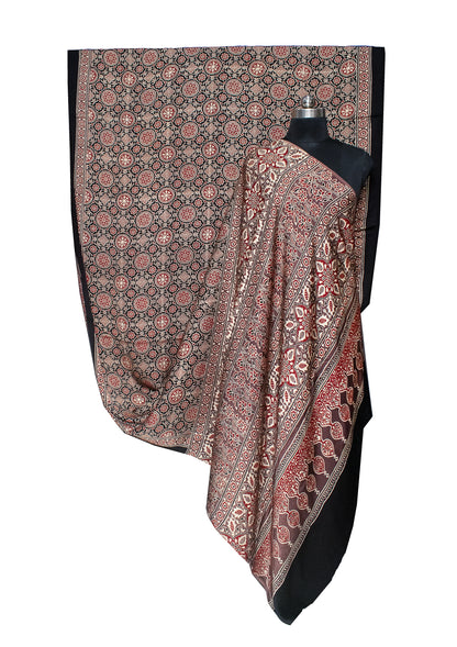 Ajrakh Modal Silk Natural Dye Hand Block Print Saree with Blouse Piece - 5.5 Mtr Length   -  SKU : AI1880AK