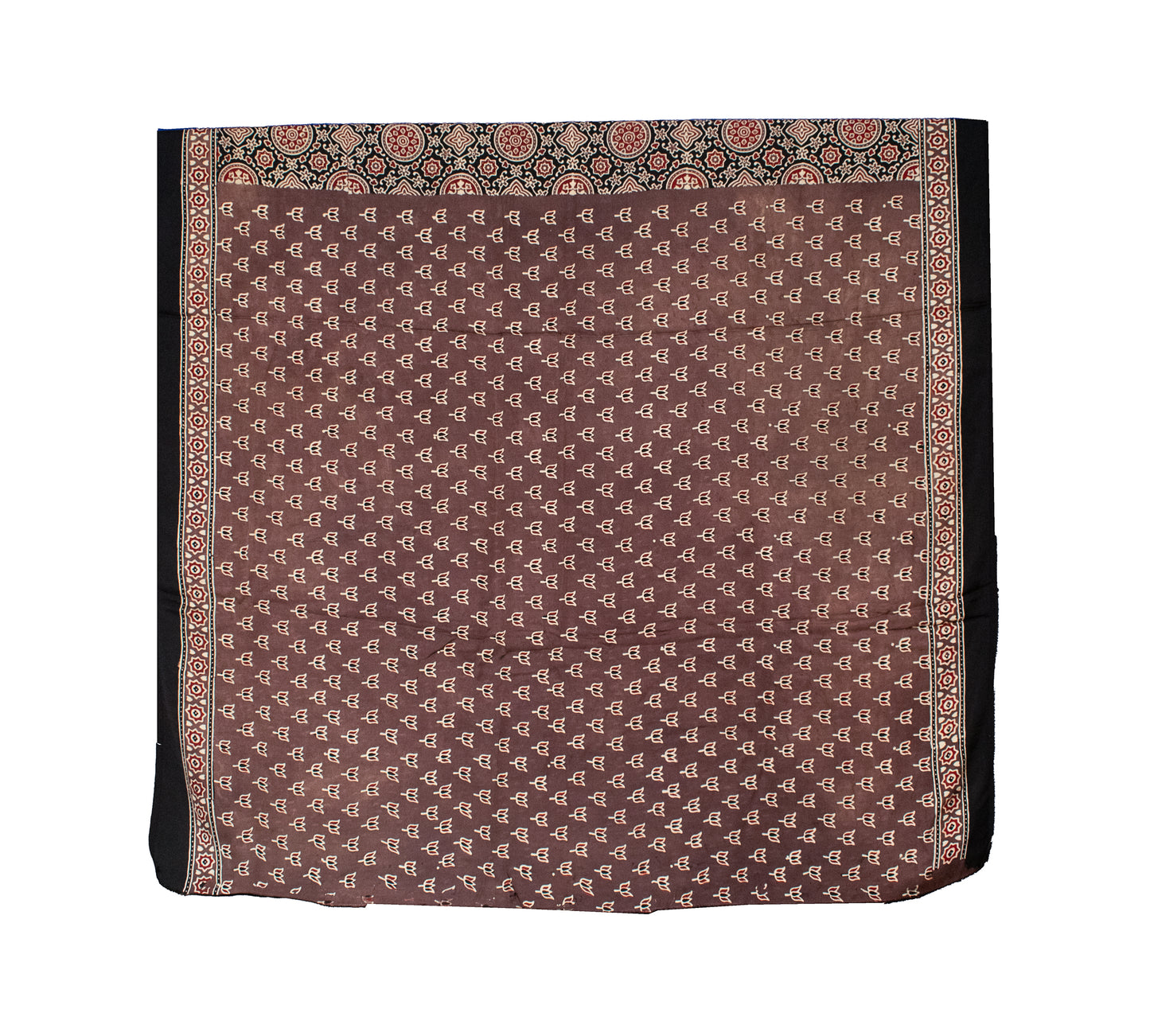 Ajrakh Modal Silk Natural Dye Hand Block Print Saree with Blouse Piece - 5.5 Mtr Length   -  SKU : AI1880AK