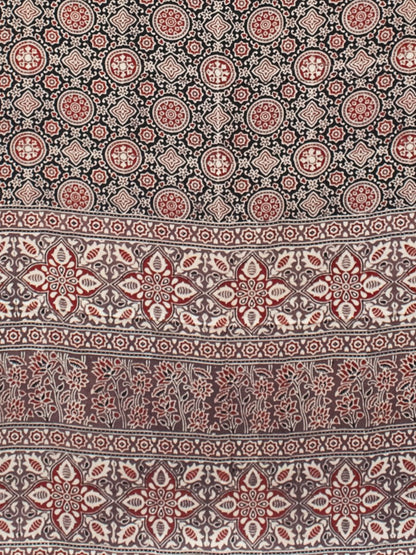 Ajrakh Modal Silk Natural Dye Hand Block Print Saree with Blouse Piece - 5.5 Mtr Length   -  SKU : AI1880AK