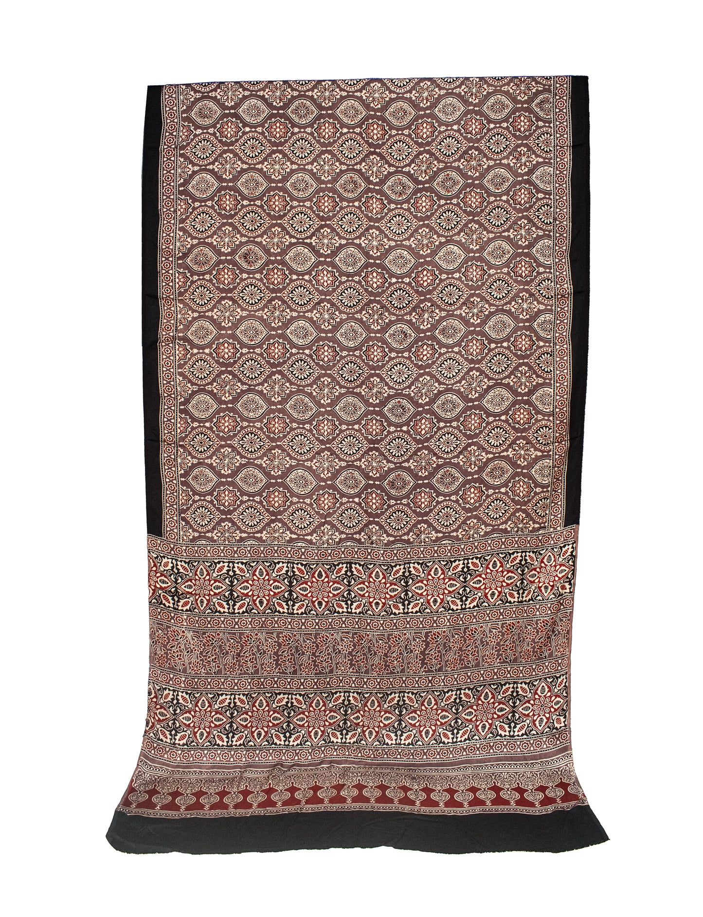 Ajrakh Modal Silk Natural Dye Hand Block Print Saree with Blouse Piece - 5.5 Mtr Length   -  SKU : AI1880AP