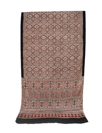 Ajrakh Modal Silk Natural Dye Hand Block Print Saree with Blouse Piece - 5.5 Mtr Length   -  SKU : AI1880AP