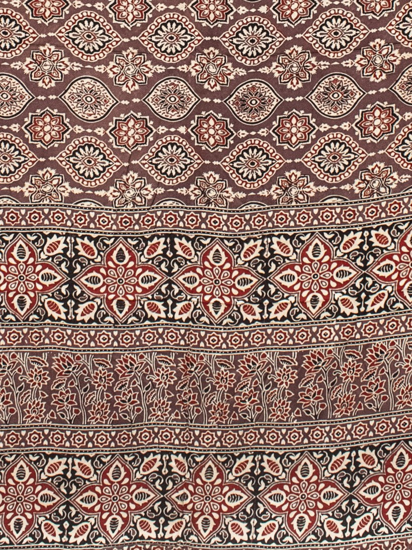 Ajrakh Modal Silk Natural Dye Hand Block Print Saree with Blouse Piece - 5.5 Mtr Length   -  SKU : AI1880AP