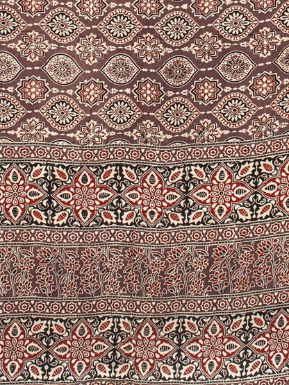 Ajrakh Modal Silk Natural Dye Hand Block Print Saree with Blouse Piece - 5.5 Mtr Length   -  SKU : AI1880AP