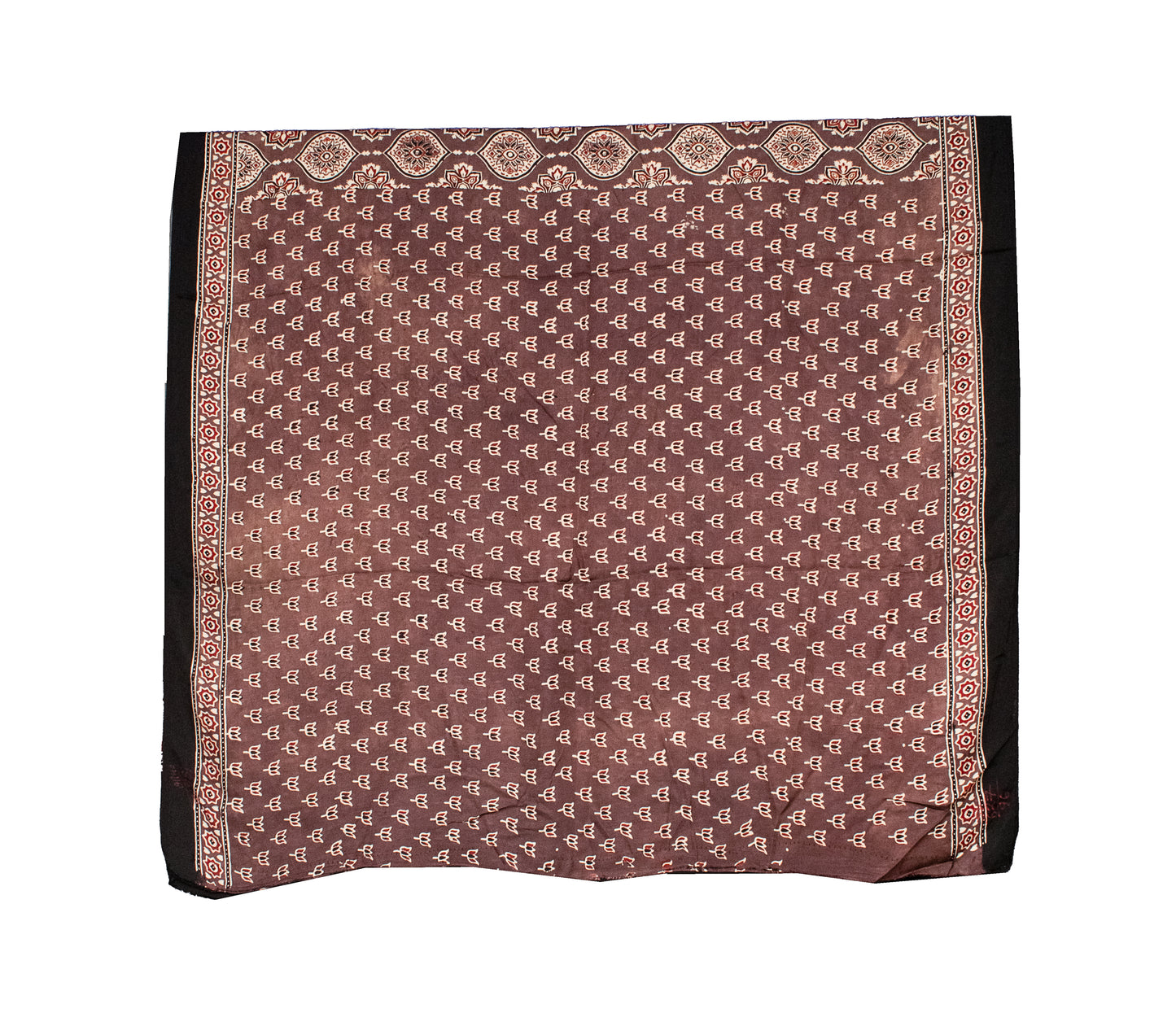 Ajrakh Modal Silk Natural Dye Hand Block Print Saree with Blouse Piece - 5.5 Mtr Length   -  SKU : AI1880AP