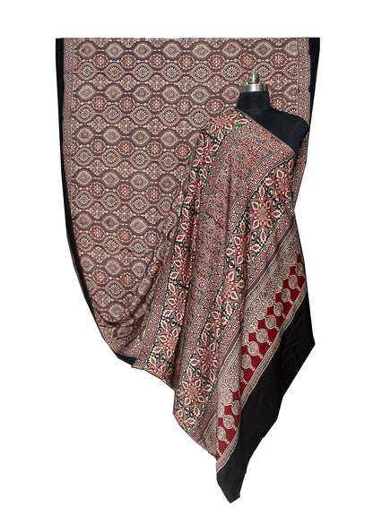 Ajrakh Modal Silk Natural Dye Hand Block Print Saree with Blouse Piece - 5.5 Mtr Length   -  SKU : AI1880AP