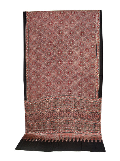 Ajrakh Modal Silk Natural Dye Hand Block Print Saree with Blouse Piece - 5.5 Mtr Length   -  SKU : AI1880AU
