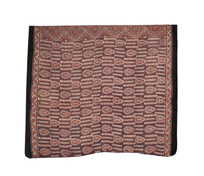 Ajrakh Modal Silk Natural Dye Hand Block Print Saree with Blouse Piece - 5.5 Mtr Length   -  SKU : AI1880AU