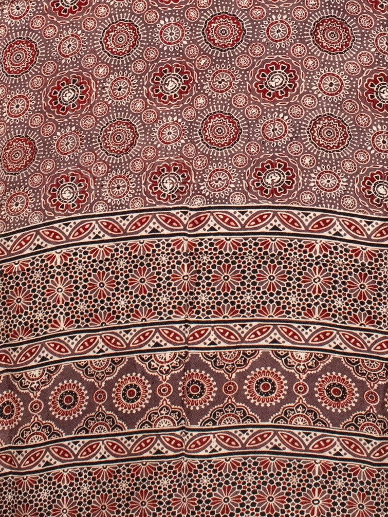 Ajrakh Modal Silk Natural Dye Hand Block Print Saree with Blouse Piece - 5.5 Mtr Length   -  SKU : AI1880AU