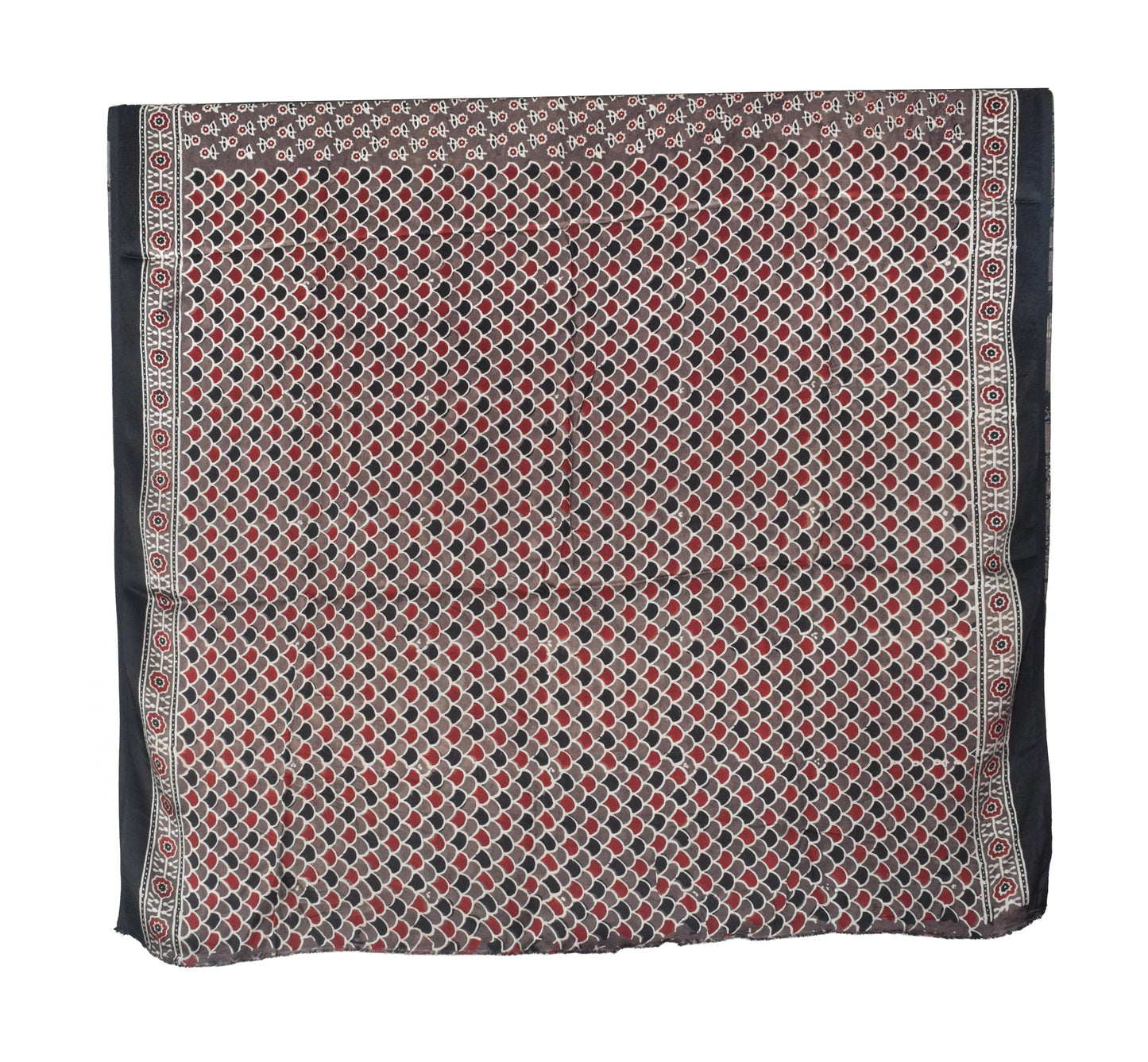 Ajrakh Modal Silk Natural Dye Hand Block Print Saree with Blouse Piece - 5.5 Mtr Length   -  SKU : SI03601F