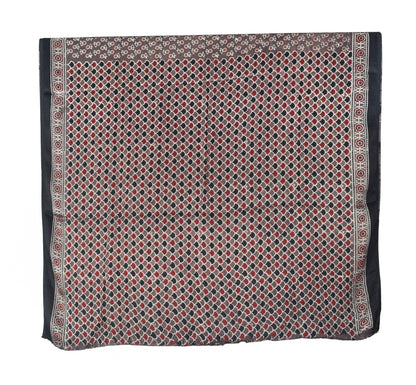 Ajrakh Modal Silk Natural Dye Hand Block Print Saree with Blouse Piece - 5.5 Mtr Length   -  SKU : SI03601F