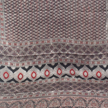 Ajrakh Modal Silk Natural Dye Hand Block Print Saree with Blouse Piece - 5.5 Mtr Length   -  SKU : SI03601F
