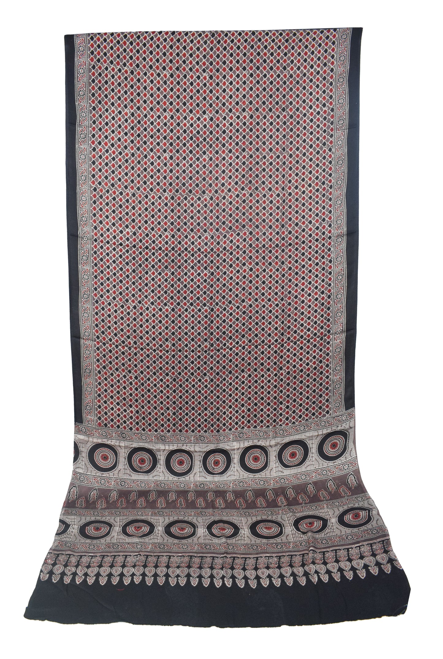 Ajrakh Modal Silk Natural Dye Hand Block Print Saree with Blouse Piece - 5.5 Mtr Length   -  SKU : SI03601G