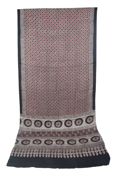 Ajrakh Modal Silk Natural Dye Hand Block Print Saree with Blouse Piece - 5.5 Mtr Length   -  SKU : SI03601G