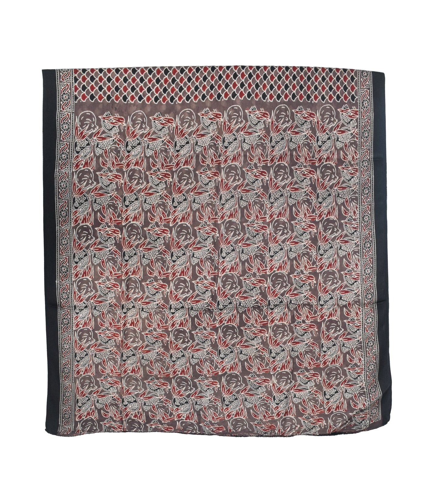Ajrakh Modal Silk Natural Dye Hand Block Print Saree with Blouse Piece - 5.5 Mtr Length   -  SKU : SI03601G