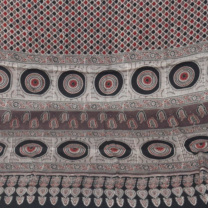 Ajrakh Modal Silk Natural Dye Hand Block Print Saree with Blouse Piece - 5.5 Mtr Length   -  SKU : SI03601G