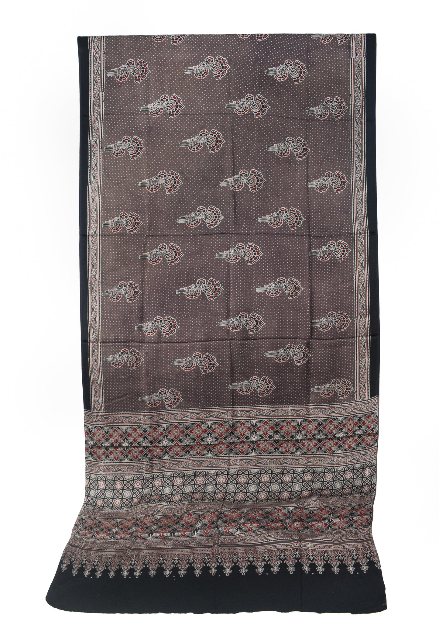 Ajrakh Modal Silk Natural Dye Hand Block Print Saree with Blouse Piece - 5.5 Mtr Length   -  SKU : SI03601M