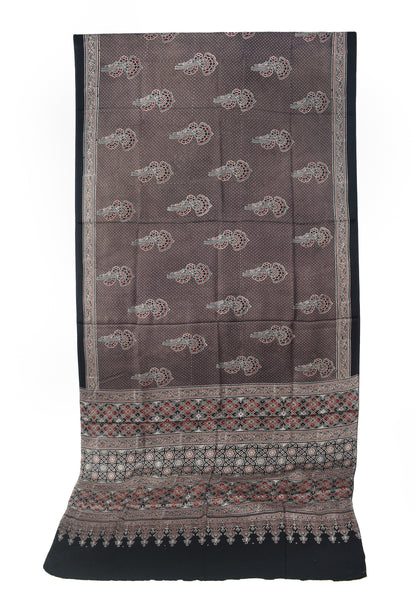 Ajrakh Modal Silk Natural Dye Hand Block Print Saree with Blouse Piece - 5.5 Mtr Length   -  SKU : SI03601M