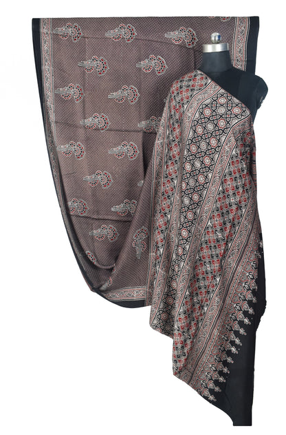 Ajrakh Modal Silk Natural Dye Hand Block Print Saree with Blouse Piece - 5.5 Mtr Length   -  SKU : SI03601M