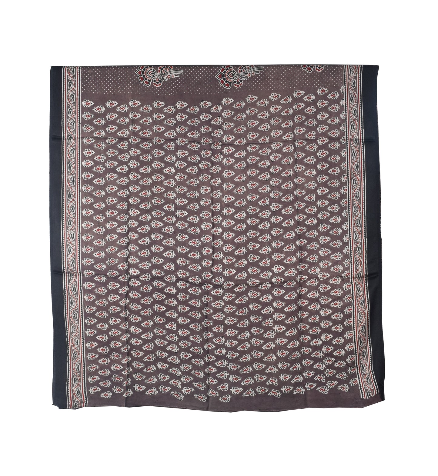Ajrakh Modal Silk Natural Dye Hand Block Print Saree with Blouse Piece - 5.5 Mtr Length   -  SKU : SI03601M