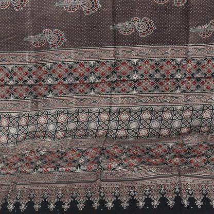 Ajrakh Modal Silk Natural Dye Hand Block Print Saree with Blouse Piece - 5.5 Mtr Length   -  SKU : SI03601M