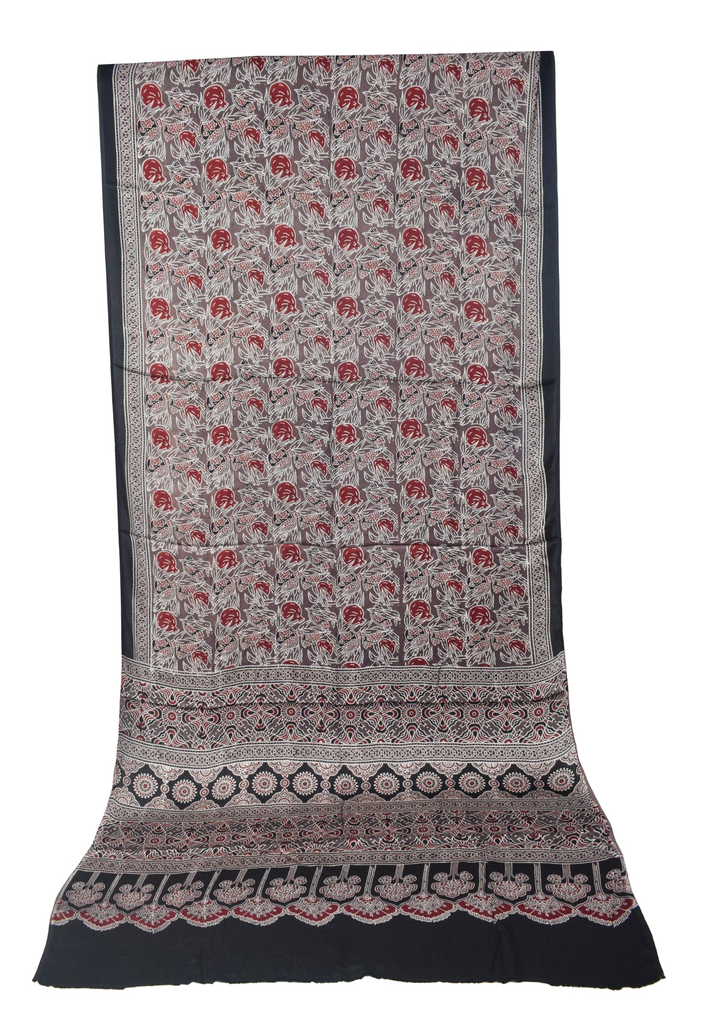 Ajrakh Modal Silk Natural Dye Hand Block Print Saree with Blouse Piece - 5.5 Mtr Length   -  SKU : SI03601R