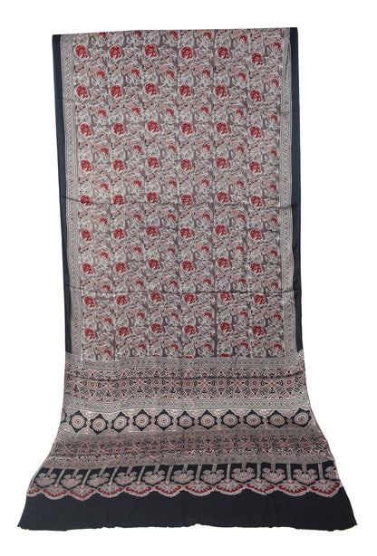 Ajrakh Modal Silk Natural Dye Hand Block Print Saree with Blouse Piece - 5.5 Mtr Length   -  SKU : SI03601R
