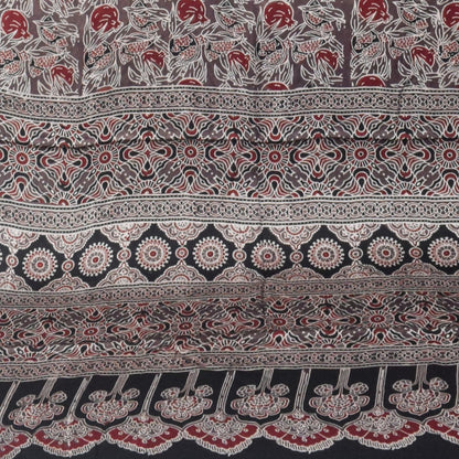 Ajrakh Modal Silk Natural Dye Hand Block Print Saree with Blouse Piece - 5.5 Mtr Length   -  SKU : SI03601R