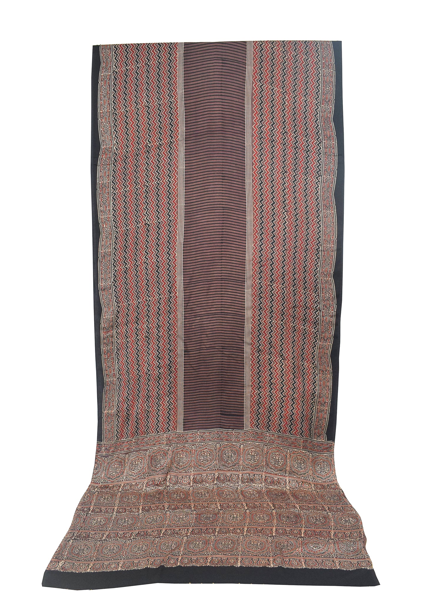 Ajrakh Modal Silk Natural Dye Hand Block Print Saree with Blouse Piece - 5.5 Mtr Length    -  SKU : ZD27901A