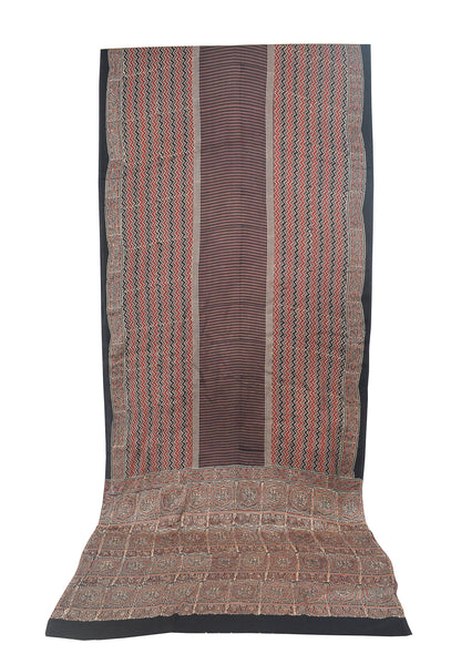 Ajrakh Modal Silk Natural Dye Hand Block Print Saree with Blouse Piece - 5.5 Mtr Length    -  SKU : ZD27901A