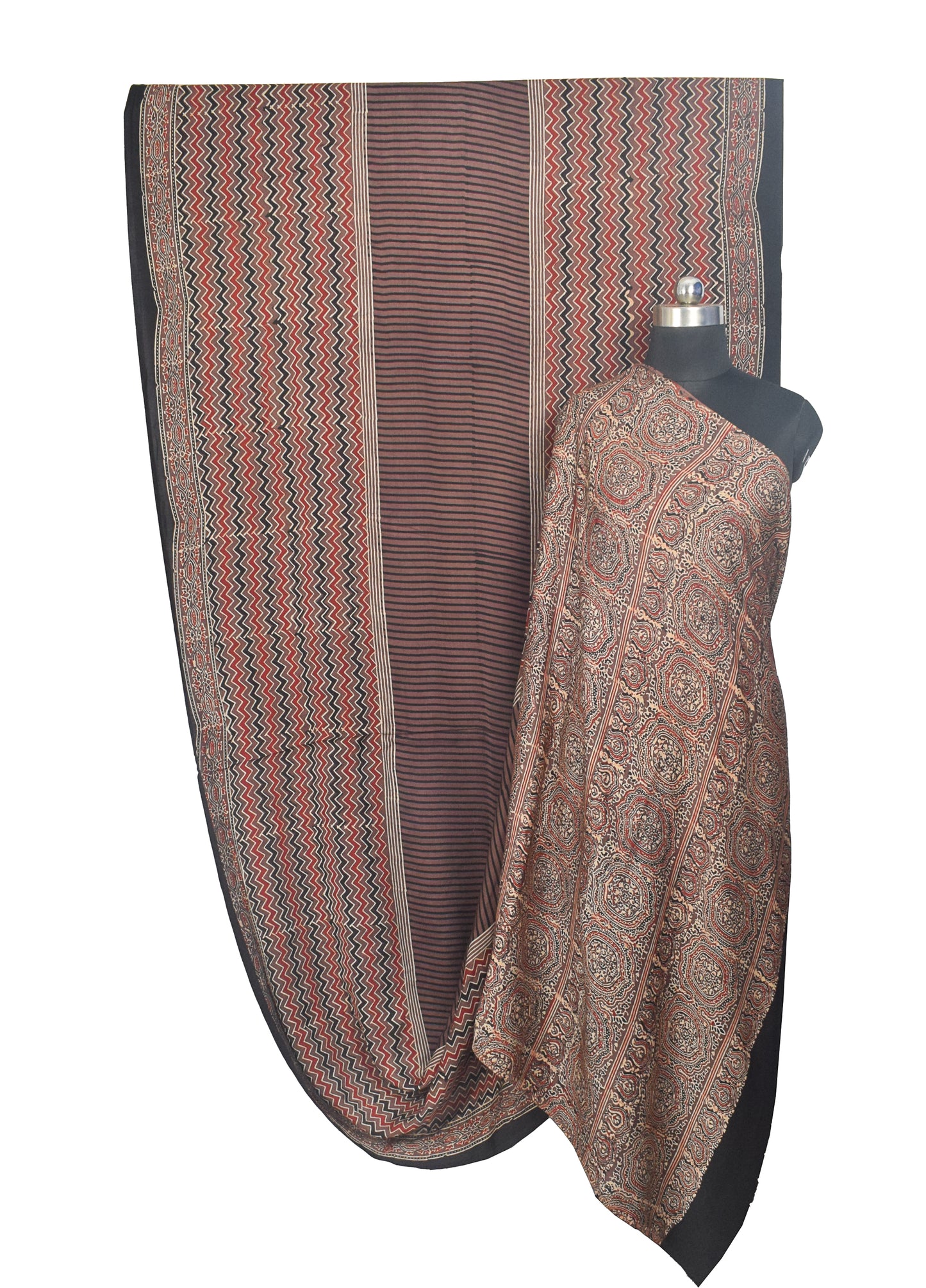 Ajrakh Modal Silk Natural Dye Hand Block Print Saree with Blouse Piece - 5.5 Mtr Length    -  SKU : ZD27901A