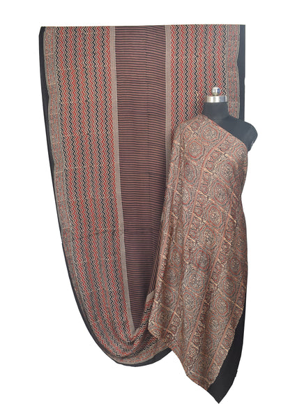 Ajrakh Modal Silk Natural Dye Hand Block Print Saree with Blouse Piece - 5.5 Mtr Length    -  SKU : ZD27901A
