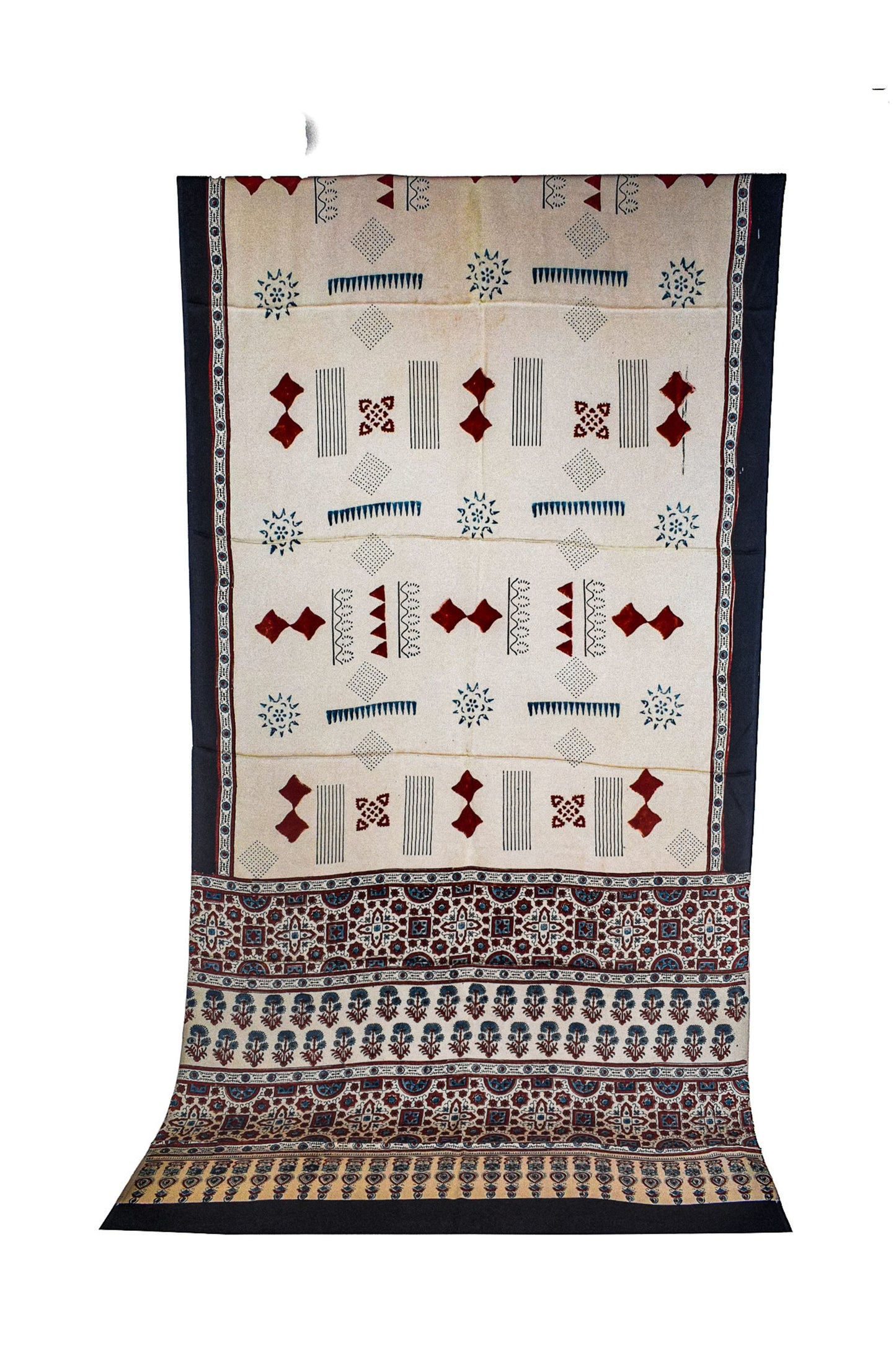 Ajrakh Modal Silk Natural Dye Hand Block Print Saree with Blouse Piece - 5.5 Mtr Length    -  SKU : AI27A01A