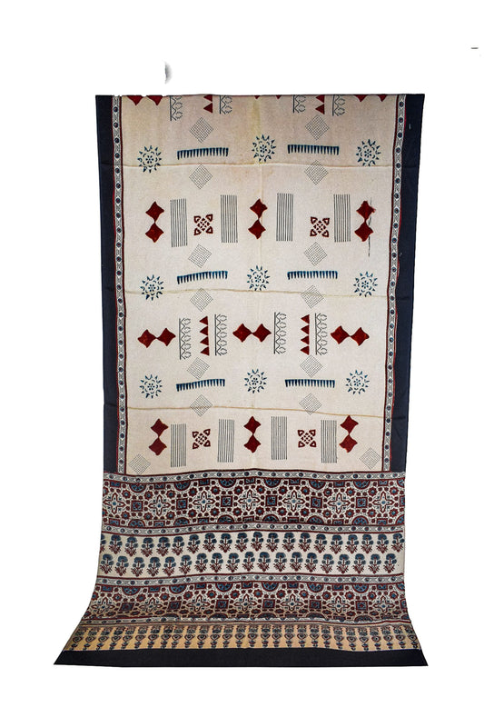 Ajrakh Modal Silk Natural Dye Hand Block Print Saree with Blouse Piece - 5.5 Mtr Length    -  SKU : AI27A01A