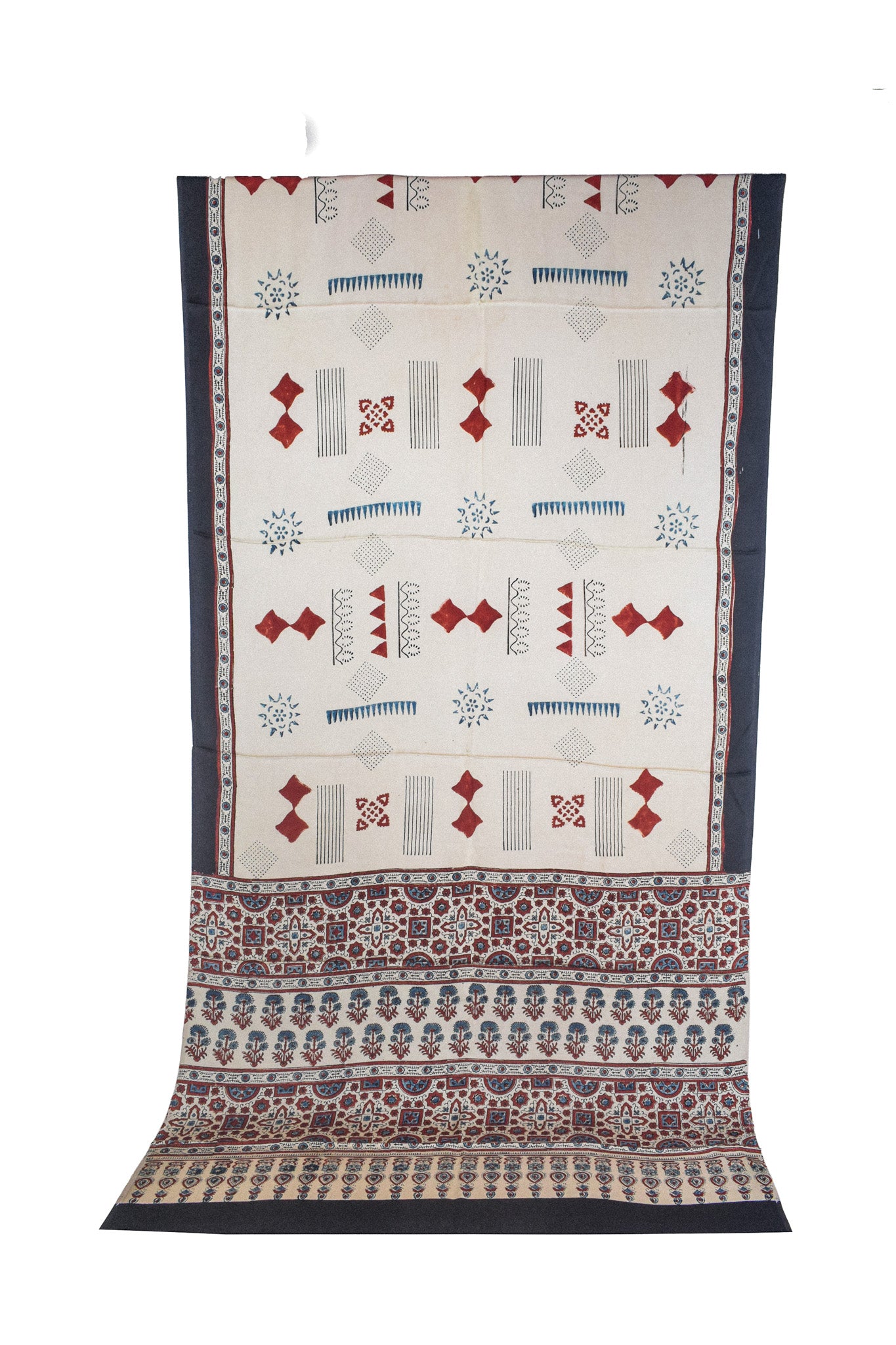 Ajrakh Modal Silk Natural Dye Hand Block Print Saree with Blouse Piece - 5.5 Mtr Length    -  SKU : AI27A01A