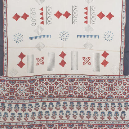 Ajrakh Modal Silk Natural Dye Hand Block Print Saree with Blouse Piece - 5.5 Mtr Length    -  SKU : AI27A01A