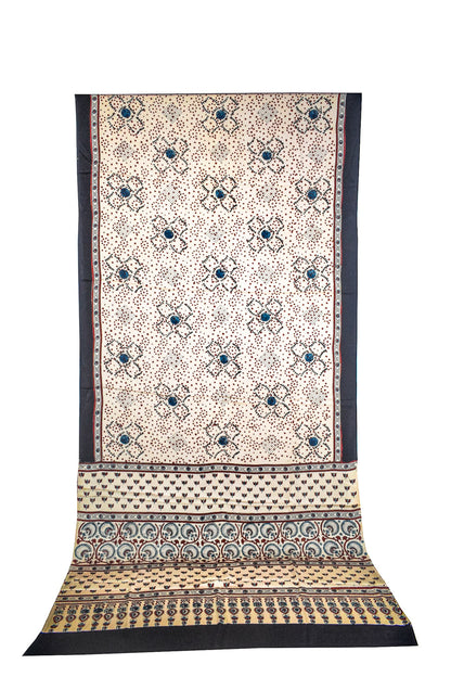 Ajrakh Modal Silk Natural Dye Hand Block Print Saree with Blouse Piece - 5.5 Mtr Length    -  SKU : AI27A01B