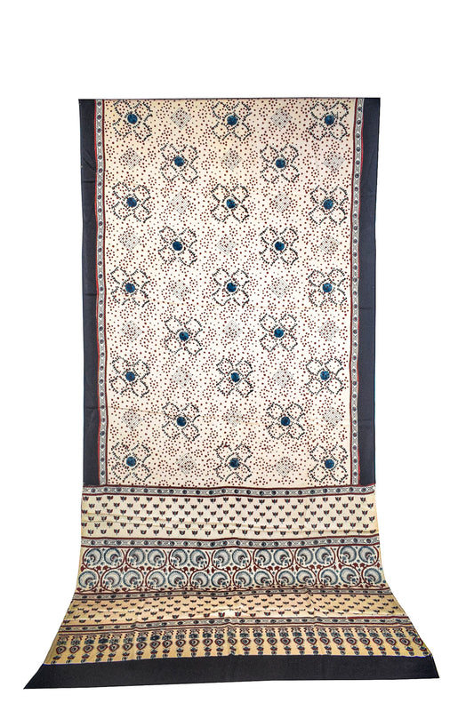 Ajrakh Modal Silk Natural Dye Hand Block Print Saree with Blouse Piece - 5.5 Mtr Length    -  SKU : AI27A01B