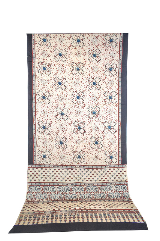 Ajrakh Modal Silk Natural Dye Hand Block Print Saree with Blouse Piece - 5.5 Mtr Length    -  SKU : AI27A01B