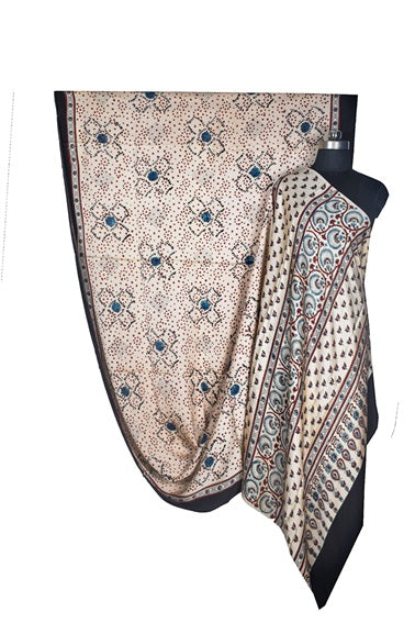 Ajrakh Modal Silk Natural Dye Hand Block Print Saree with Blouse Piece - 5.5 Mtr Length    -  SKU : AI27A01B