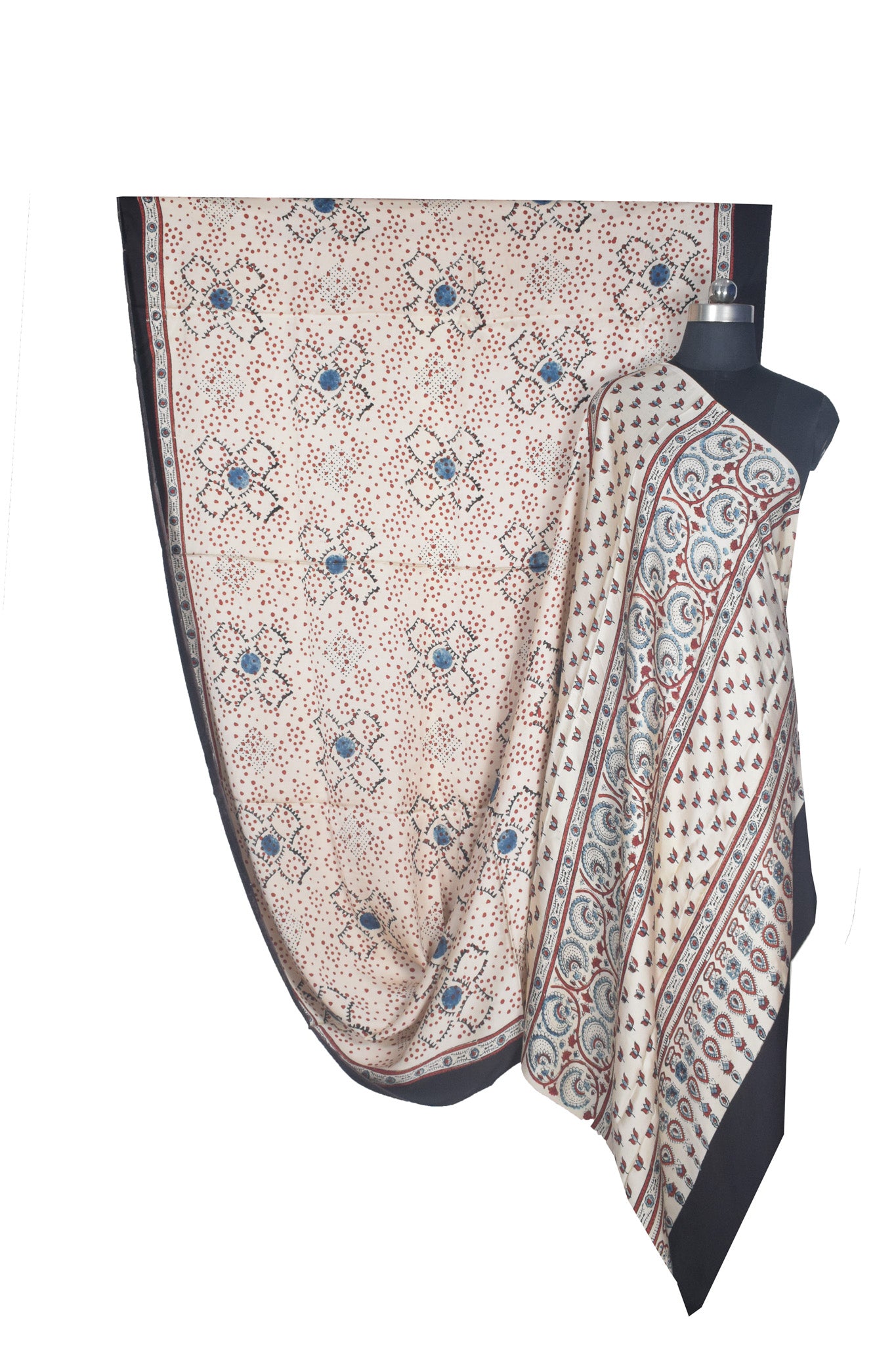 Ajrakh Modal Silk Natural Dye Hand Block Print Saree with Blouse Piece - 5.5 Mtr Length    -  SKU : AI27A01B