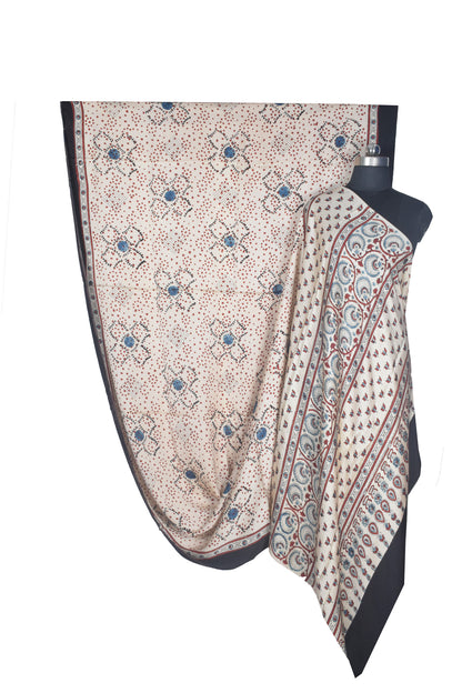 Ajrakh Modal Silk Natural Dye Hand Block Print Saree with Blouse Piece - 5.5 Mtr Length    -  SKU : AI27A01B